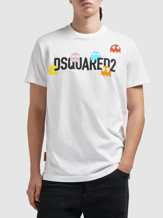 Dsquared2: T-shirt en coton imprimé logo Pac-Man - men_1 | Luisa Via Roma