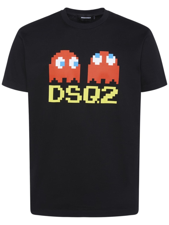 Dsquared2: T-shirt Pac-Man in cotone con logo - men_0 | Luisa Via Roma
