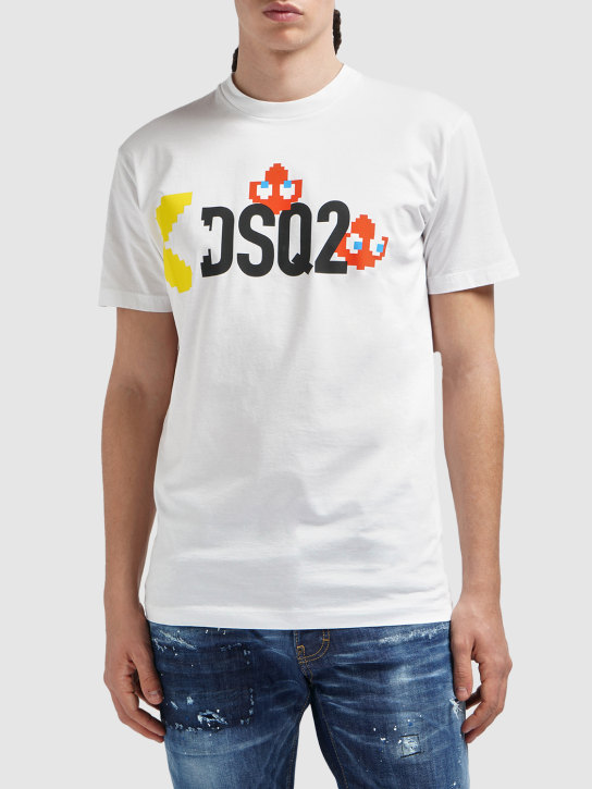 Dsquared2: Pac-Man logo printed cotton t-shirt - White - men_1 | Luisa Via Roma