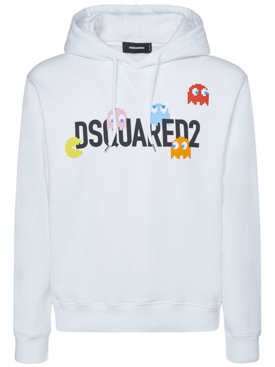 Dsquared2: Pac-Man logo printed cotton hoodie - White - men_0 | Luisa Via Roma