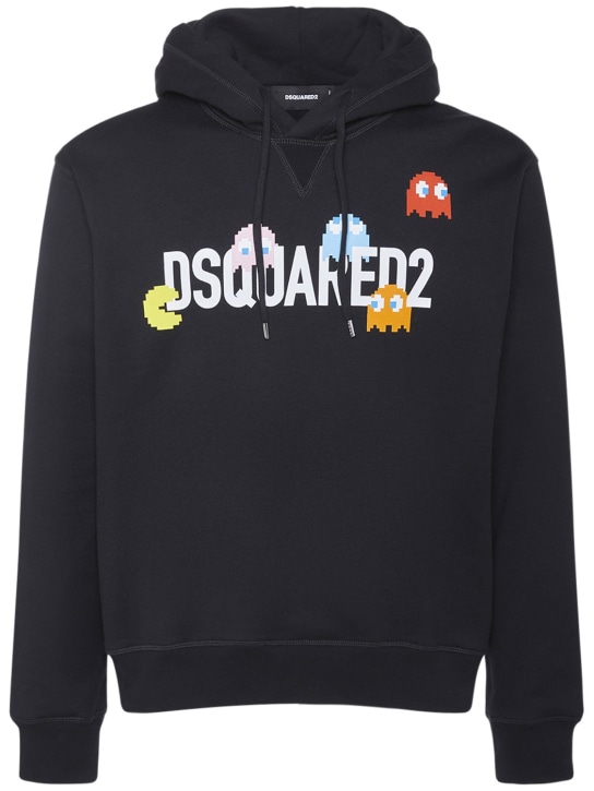 Dsquared2: Pac-Man logo printed cotton hoodie - men_0 | Luisa Via Roma