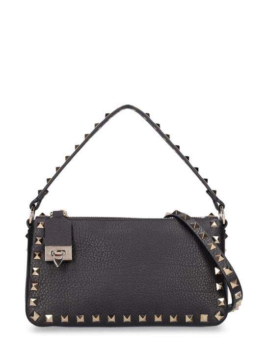 Valentino Garavani: Small Rockstud leather shoulder bag - Black - women_0 | Luisa Via Roma