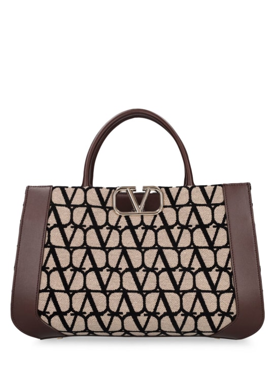 Valentino Garavani: Medium V logo leather tote bag - Naturale/Nero - women_0 | Luisa Via Roma