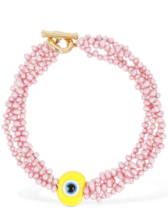 Timeless Pearly: Halskette mit Wickelperlensträngen & Augenanhänger - Pink/Gelb - women_0 | Luisa Via Roma