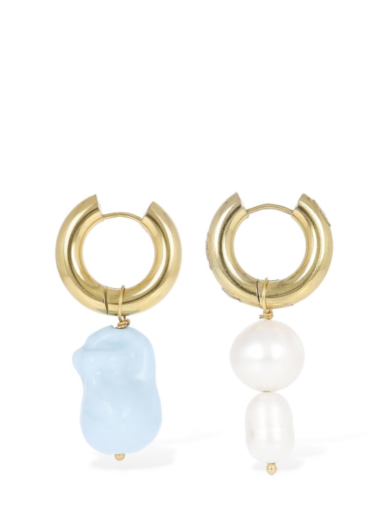 Timeless Pearly: Pearl & turquoise mismatched earrings - Multi/Gold - women_0 | Luisa Via Roma