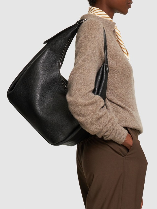 Toteme: Belt hobo leather shoulder bag - Black Grain - women_1 | Luisa Via Roma