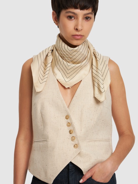 Toteme: Embroidered monogram silk scarf - Creme - women_1 | Luisa Via Roma