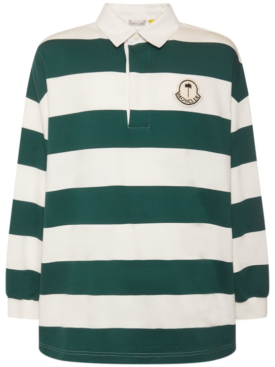 Moncler Genius: Moncler x Palm Angels jersey polo shirt - Yeşil/Beyaz - men_0 | Luisa Via Roma