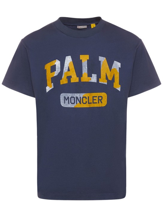 Moncler Genius: T-shirt Moncler X Palm Angels in cotone - Blu - men_0 | Luisa Via Roma