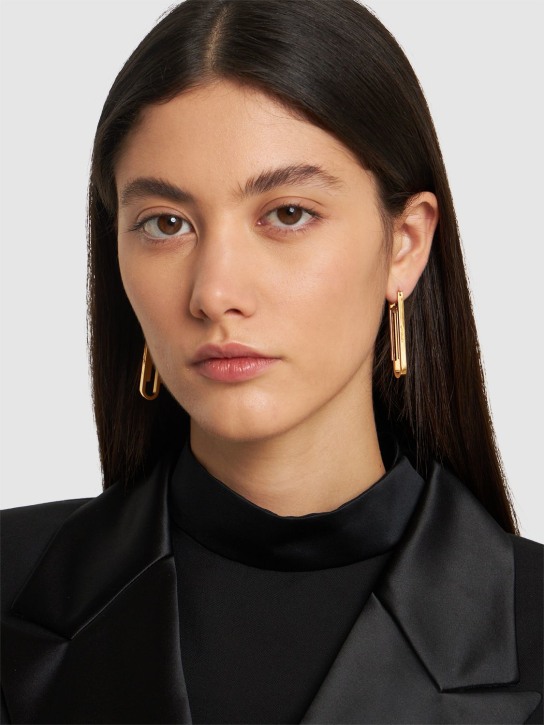 Off-White: Double paperclip earrings - Gold - women_1 | Luisa Via Roma