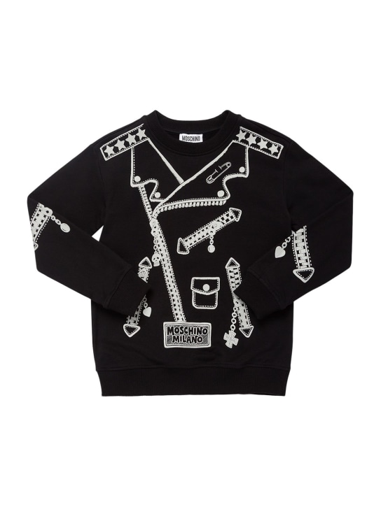 Moschino: Printed cotton sweatshirt - Black - kids-boys_0 | Luisa Via Roma