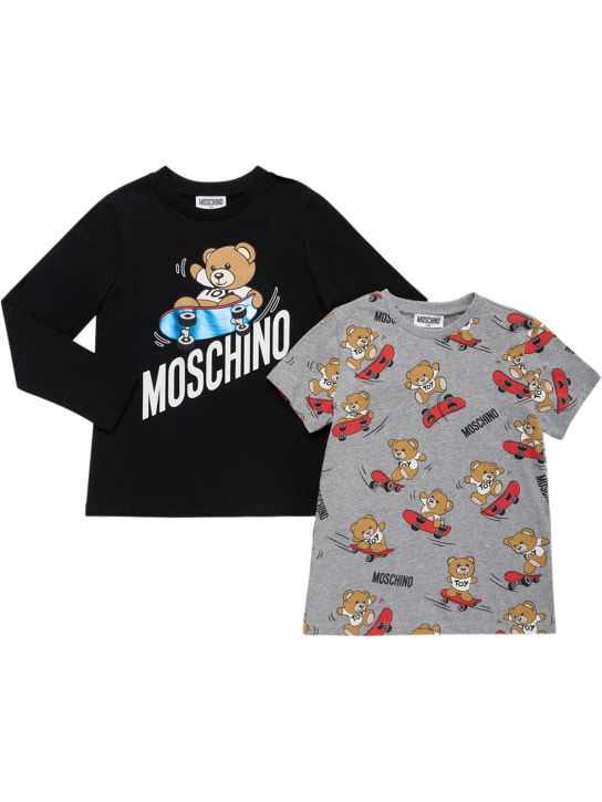 Moschino: Set di 2 t-shirt in jersey di cotone - Nero/Grigio - kids-boys_0 | Luisa Via Roma