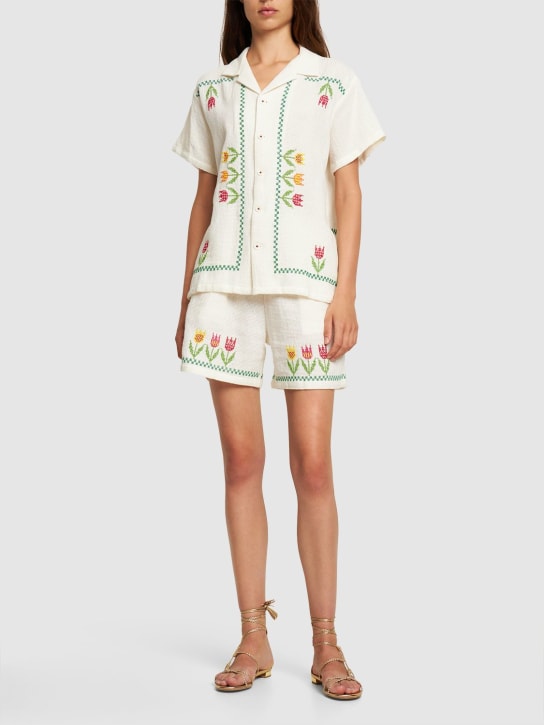 Harago: Tulip cross embroidered cotton shirt - women_1 | Luisa Via Roma