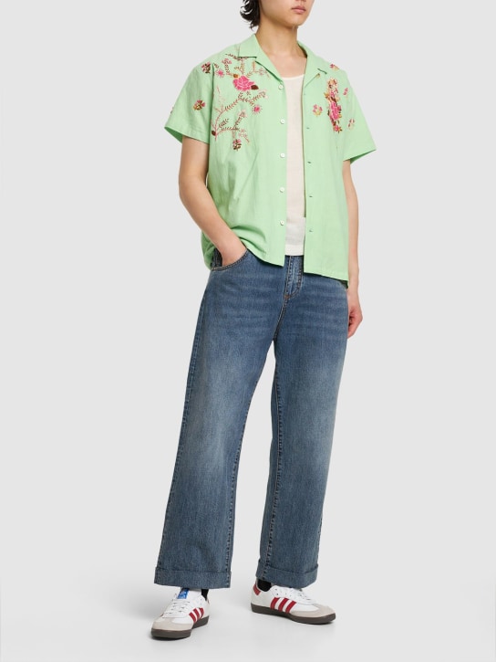 Harago: Floral embroidered cotton shirt - Yeşil - men_1 | Luisa Via Roma