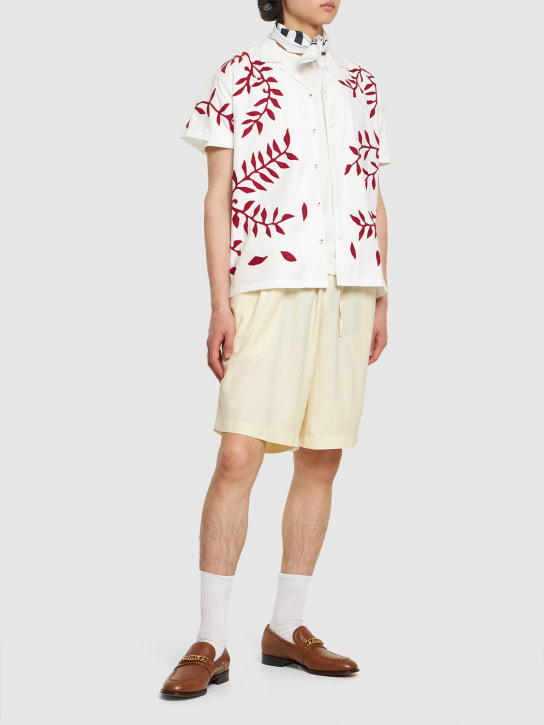 Harago: Chemise à manches courtes en coton - Blanc/Rouge - men_1 | Luisa Via Roma