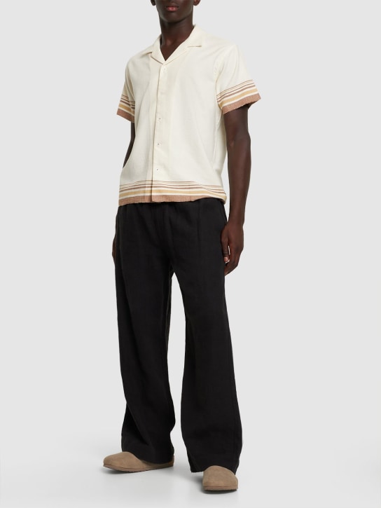Harago: Kurzärmliges Hemd aus gestreifter Baumwolle - Beige - men_1 | Luisa Via Roma