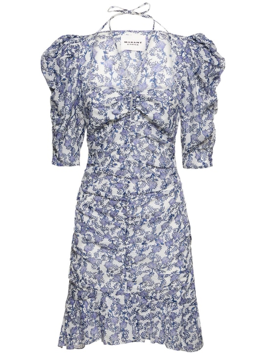 Marant Etoile: Vestido corto de algodón con mangas abullonadas - Azul/Multi - women_0 | Luisa Via Roma