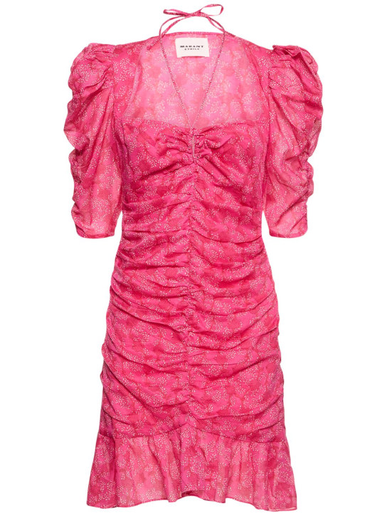 Marant Etoile: Robe courte en coton à manches bouffantes Galdino - Fuchsia/Multicolore - women_0 | Luisa Via Roma