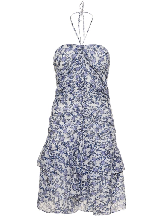 Marant Etoile: Vestido halter corto de algodón - Azul/Multi - women_0 | Luisa Via Roma