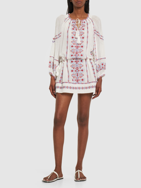 Marant Etoile: Parsley print cotton mini dress - Beyaz - women_1 | Luisa Via Roma