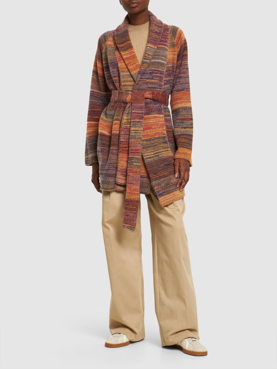 The Elder Statesman: Cosmic striped belted cashmere cardigan - Renkli - women_1 | Luisa Via Roma