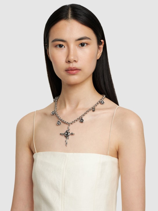 Blumarine: Halskette mit Rosenquarz & Kreuz - Silber - women_1 | Luisa Via Roma