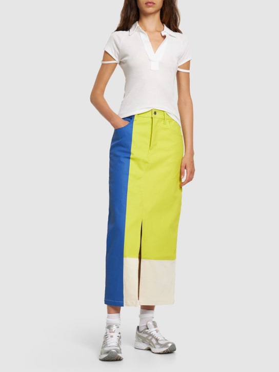 Simon Miller: Simi stretch cotton midi skirt - Blue/Yellow - women_1 | Luisa Via Roma
