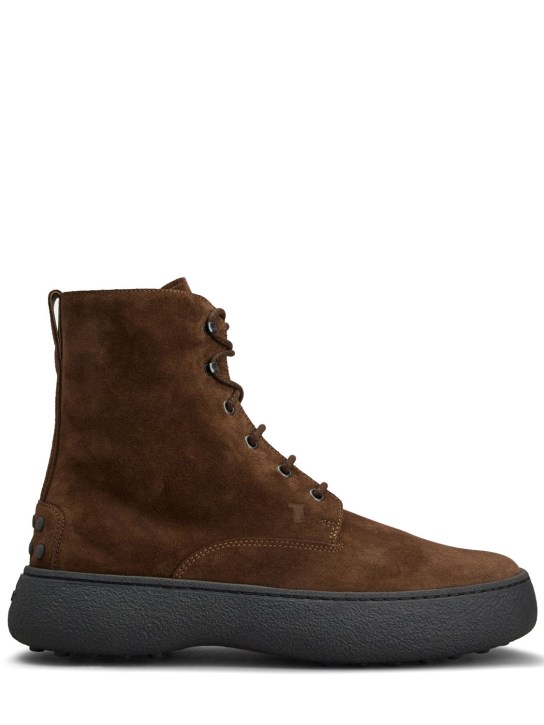 Tod's: Suede lace-up boots - Brown - men_0 | Luisa Via Roma