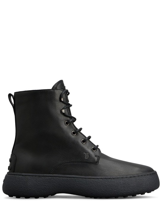 Tod's: Leather lace-up boots - Black - men_0 | Luisa Via Roma