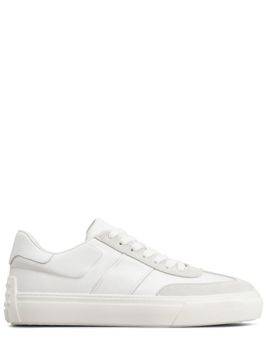 Tod's: Leather & suede low top sneakers - White - men_0 | Luisa Via Roma