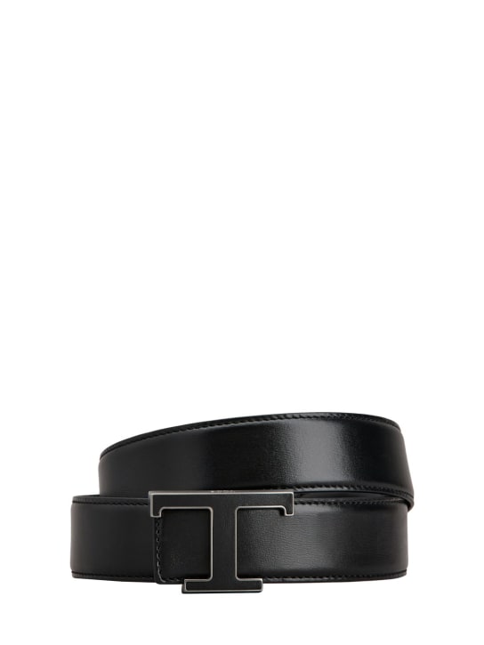 Tod's: 3.5cm Logo leather belt - Siyah - men_0 | Luisa Via Roma