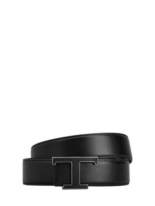 Tod's: 3.5cm Logo leather belt - Black - men_2 | Luisa Via Roma