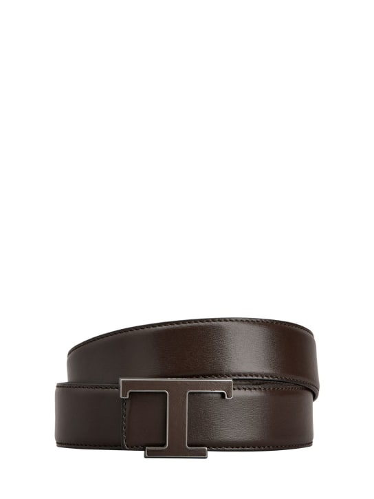 Tod's: Cinturón de piel con logo 3,5cm - Café - men_0 | Luisa Via Roma