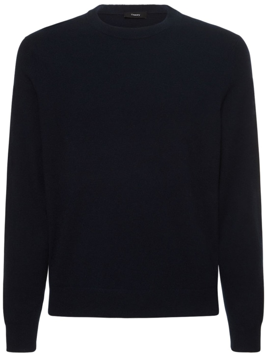 Theory: Hilles cashmere knit crewneck sweater - Lacivert - men_0 | Luisa Via Roma
