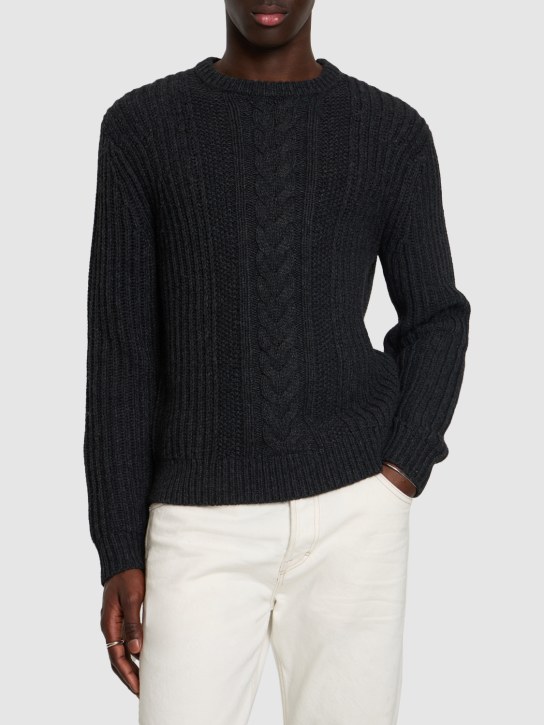 Theory: Vilare wool blend knit crewneck sweater - Charcoal - men_1 | Luisa Via Roma