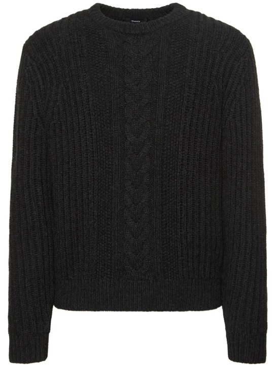 Theory: Vilare wool blend knit crewneck sweater - Charcoal - men_0 | Luisa Via Roma