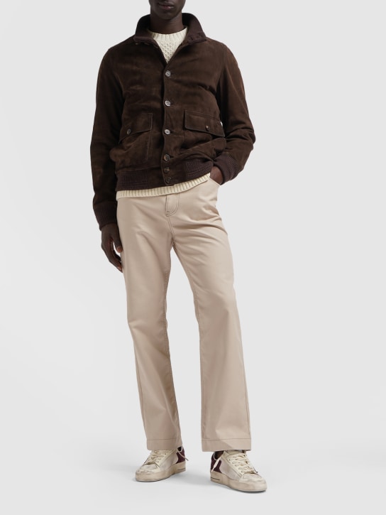 Golden Goose: Soft suede bomber leather jacket - Chicory Coffee - men_1 | Luisa Via Roma