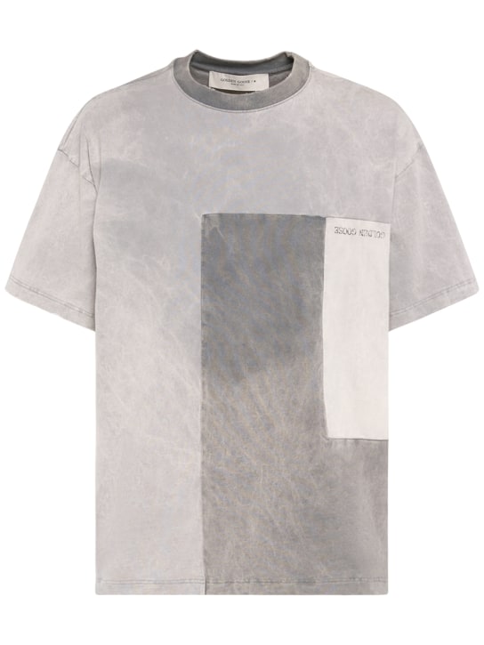 Golden Goose: T-shirt Journey in cotone patchwork - Grigio Chiaro - men_0 | Luisa Via Roma