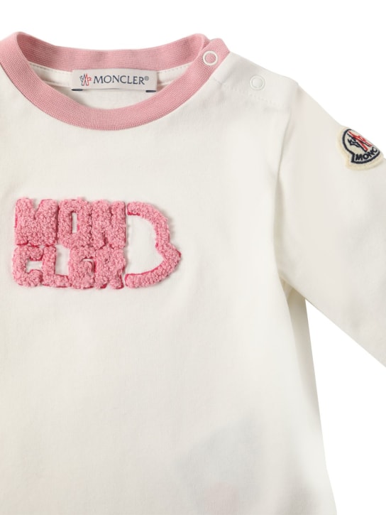 Moncler: Camiseta de algodón jersey con manga larga - Natural - kids-girls_1 | Luisa Via Roma