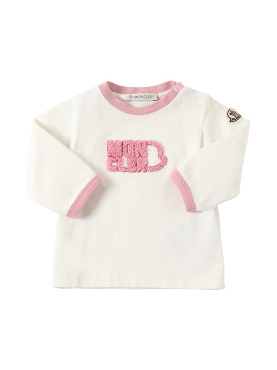 Moncler: Stretch cotton jersey l/s t-shirt - Doğal - kids-girls_0 | Luisa Via Roma