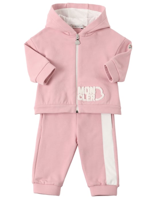 Moncler: Cotton hoodie & sweatpants - Pembe - kids-girls_0 | Luisa Via Roma