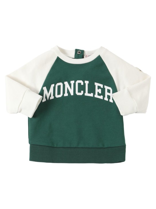 Moncler: Sweat-shirt & pantalon en coton stretch - Vert D'Eau - kids-girls_1 | Luisa Via Roma