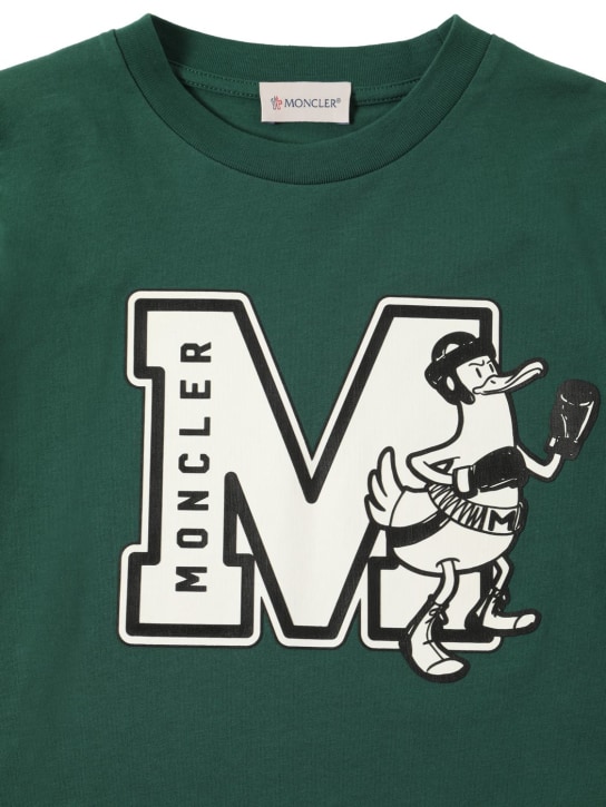Moncler: Camiseta de jersey de algodón estampada - Verde Oscuro - kids-girls_1 | Luisa Via Roma