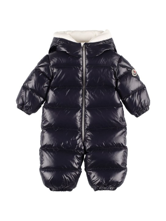 Moncler: Samian nylon laqué padded snowsuit - Dark Blue - kids-boys_0 | Luisa Via Roma