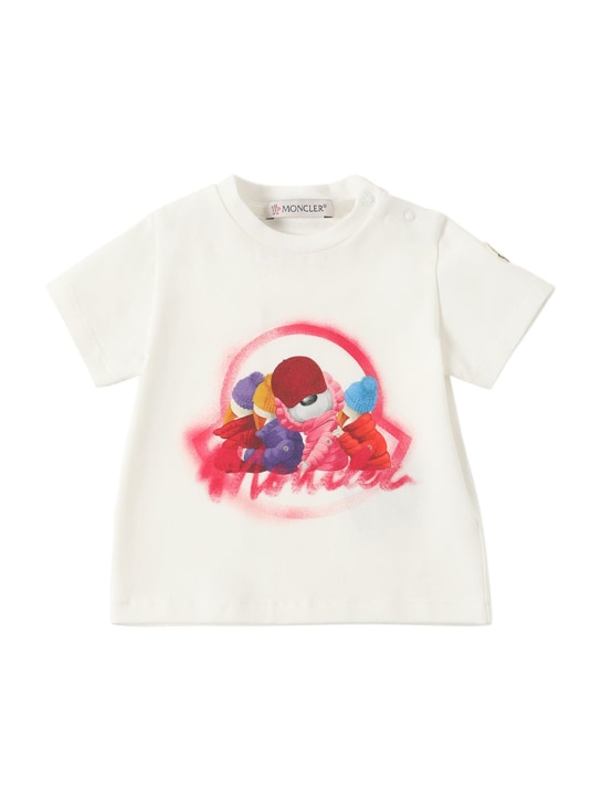 Moncler: Camiseta de jersey de algodón stretch - Natural - kids-girls_0 | Luisa Via Roma