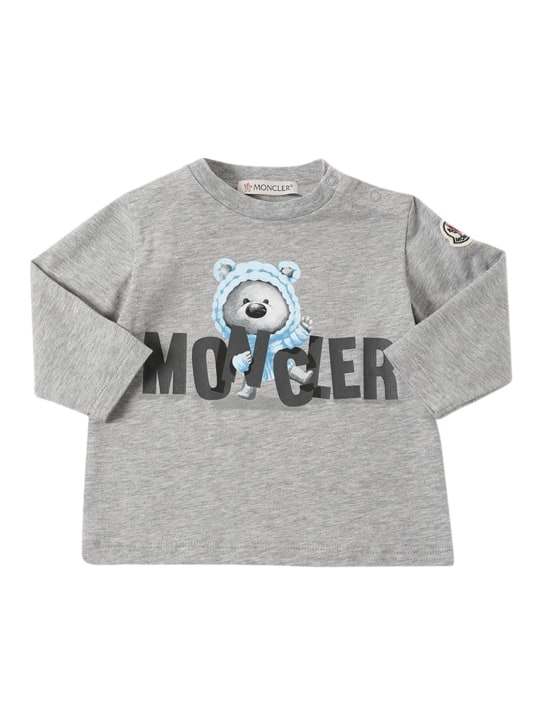 Moncler: Langarm-Shirt aus Baumwolljersey - Grau - kids-girls_0 | Luisa Via Roma