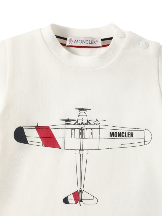 Moncler: 弹力棉质平纹针织T恤 - Natural - kids-boys_1 | Luisa Via Roma