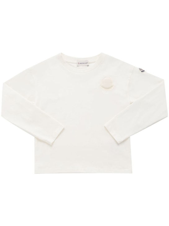 Moncler: Cotton jersey l/s t-shirt - Natural - kids-girls_0 | Luisa Via Roma