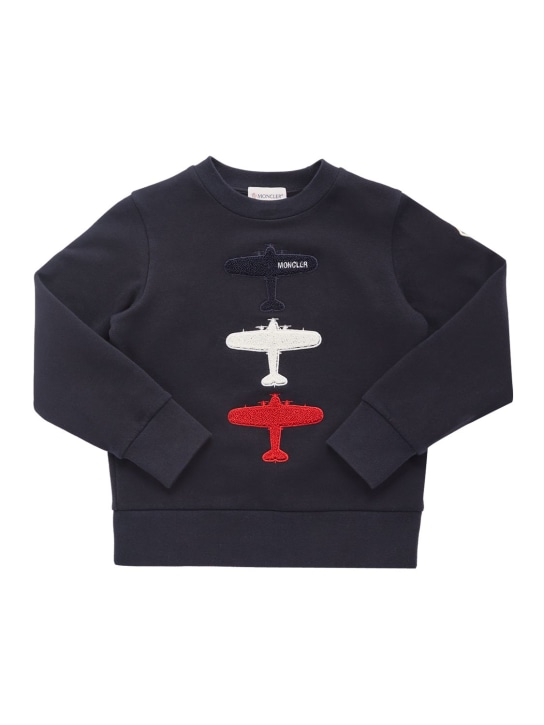 Moncler: Brushed cotton sweatshirt - Lacivert - kids-boys_0 | Luisa Via Roma