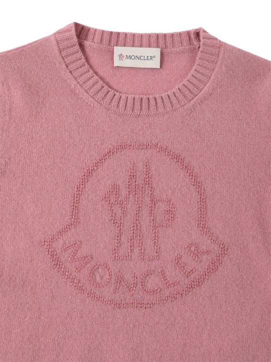 Moncler: Maglia in lana con logo - Rosa Acceso - kids-girls_1 | Luisa Via Roma